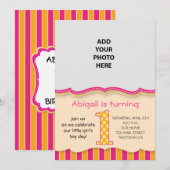 Schattig Roze/Oranje Meisjes Eerste Verjaardag Kaart (Voorkant / Achterkant)