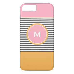 Schattig roze oranje preppy strepenpatroon monogra iPhone 8/7 plus hoesje