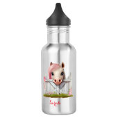 Schattig Roze Paard Boerderij Kinder Gepersonalise Waterfles (Links)