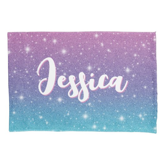 Schattig Roze Paarse Blauwe Faux Glitter Sparkles  Kussensloop (Voorkant-Links)