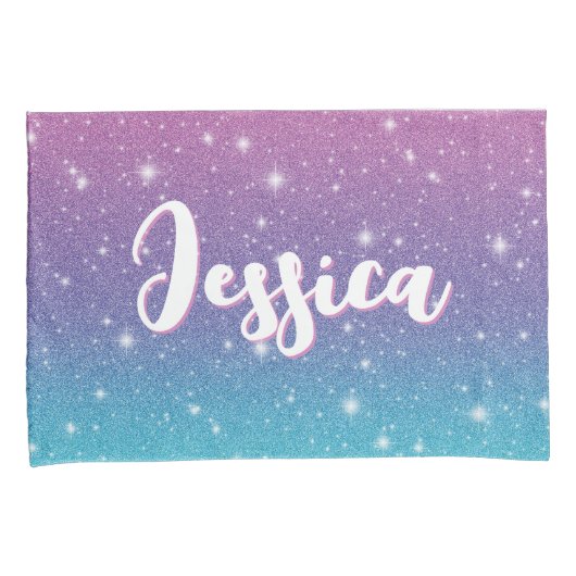 Schattig Roze Paarse Blauwe Faux Glitter Sparkles  Kussensloop (Voorkant-Rechts)