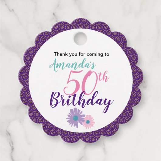 Schattig Roze Paarse Bloemen Bedankjes Labels (Voorkant)