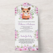 Schattig roze Paarse bloemenkitten Baby shower All In One Uitnodiging (Binnen)
