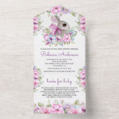 Schattig roze Paarse bloemenkonijntje Baby shower All In One Uitnodiging (Binnen)