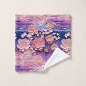 Schattig Roze Paarse Pastel Bloemen Uitsnijdpatroo Bad Handdoek (Wasdoekje)