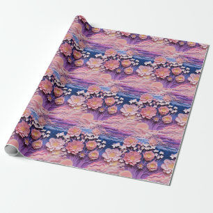 Schattig Roze Paarse Pastel Bloemen Uitsnijdpatroo Cadeaupapier