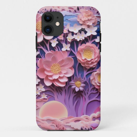 Schattig Roze Paarse Pastel Bloemen Uitsnijdpatroo Case-Mate iPhone Case (Achterkant)