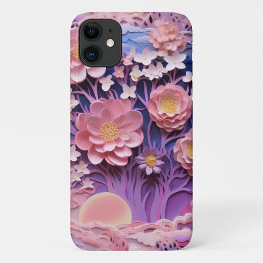 Schattig Roze Paarse Pastel Bloemen Uitsnijdpatroo Case-Mate iPhone Case (Achterkant)