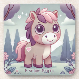 Schattig Roze Paarse Pony in Dromerige Weide Bier Onderzetter