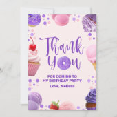Schattig Roze Paarse Zoete Eén Verjaardag Bedankkaart (Voorkant)