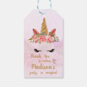 Schattig roze pastel bloemeneenhoorn verjaardagsfe cadeaulabel (Achterkant)