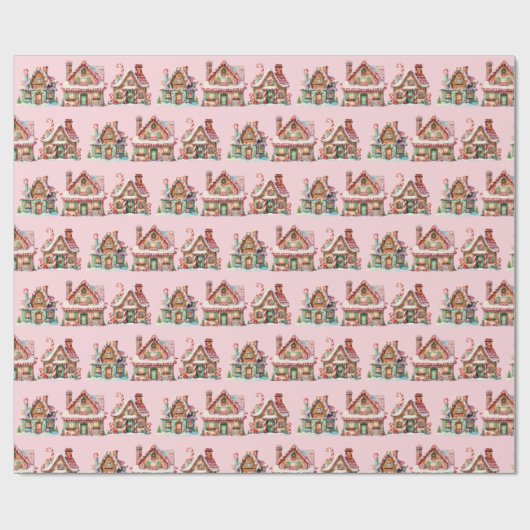 Schattig roze pastel peperkoek huizen cadeaupapier (Vlak)