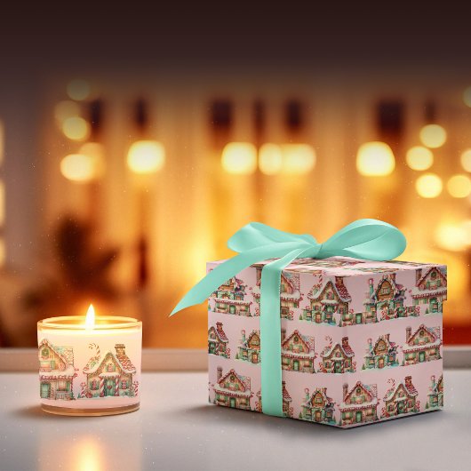 Schattig roze pastel peperkoek huizen cadeaupapier
