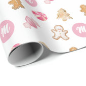Schattig Roze Persoonlijk Gemberkoek Patroon Cadeaupapier (Rol Hoek)
