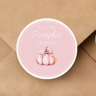 Schattig Roze Pompoen Meisje 1e Verjaardag Ronde Sticker