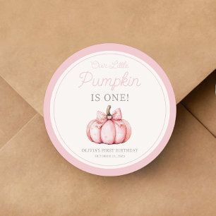 Schattig Roze Pompoen Meisje Eerste Verjaardag Ronde Sticker