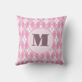 Schattig roze preppy argyle maatwerk monogram kussen (Achterkant)