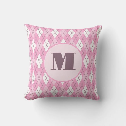 Schattig roze preppy argyle maatwerk monogram kussen (Voorkant)