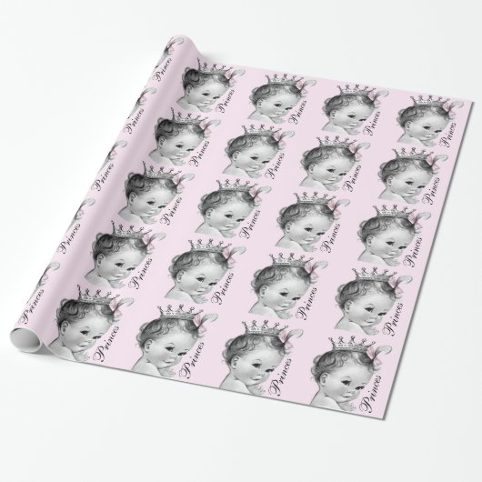 Schattig Roze Prinses Baby shower Cadeaupapier (Uitgerold)