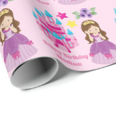 Schattig roze prinses kasteel aangepaste verjaarda cadeaupapier (Rol Hoek)