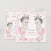 Schattig roze prinses tweeling Baby shower Kaart (Voorkant / Achterkant)