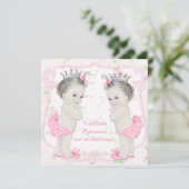 Schattig roze prinses tweeling Baby shower Kaart (Staand voorkant)