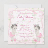 Schattig roze prinses tweeling Baby shower Kaart (Achterkant)
