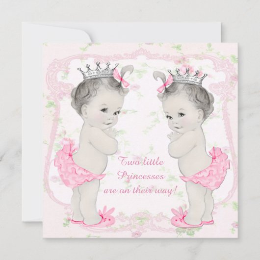 Schattig roze prinses tweeling Baby shower Kaart (Voorkant)