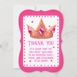 Schattig roze prinses verjaardag flat dank u kaart