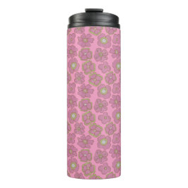Schattig roze retro bloemen patroon thermosbeker
