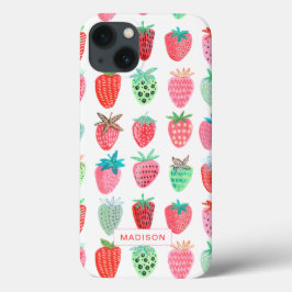 schattig roze & rode aardbei zomer fruit patroon Case-Mate iPhone case