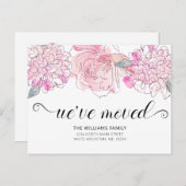 Schattig Roze Rose Hydrangea Waterverf Bloemen Bew Aankondigingskaart (Voorkant / Achterkant)