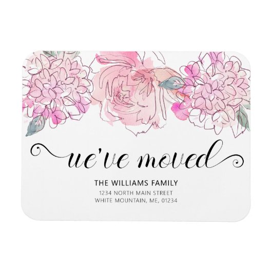 Schattig Roze Rose Hydrangea Waterverf Bloemen Bew Magneet (Horizontaal)