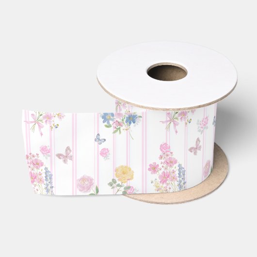 Schattig Roze Roze Bloem Vlinder Satijnen Lint (Spoel)