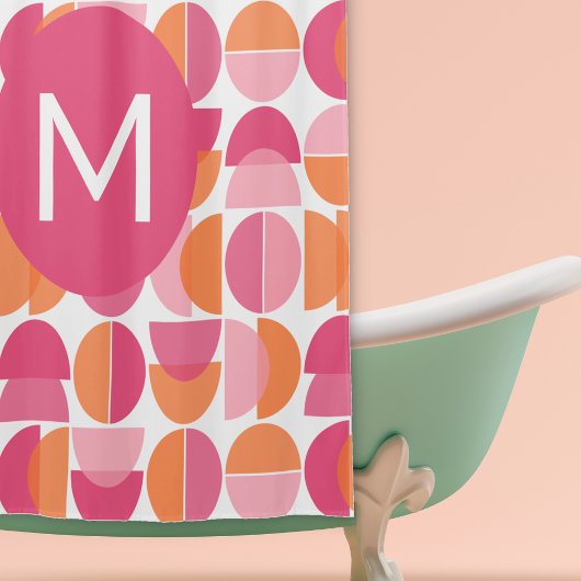 Schattig roze Sinaasappel midden eeuw modern monog Douchegordijn