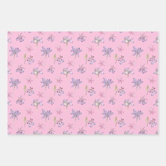 Schattig roze Sinaasappel wit Paarse bloemen feest Inpakpapier Vel (Voorkant 3)