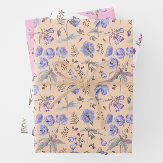 Schattig roze Sinaasappel wit Paarse bloemen feest Inpakpapier Vel (In situ)