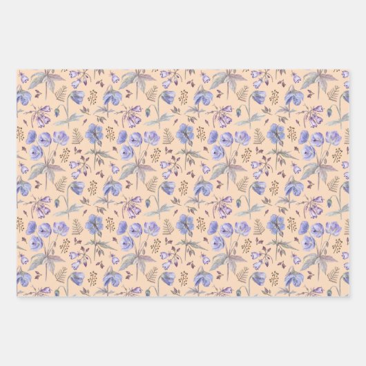 Schattig roze Sinaasappel wit Paarse bloemen feest Inpakpapier Vel (Voorkant)