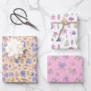 Schattig roze Sinaasappel wit Paarse bloemen feest Inpakpapier Vel