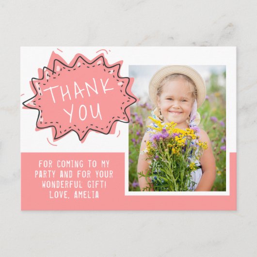 Schattig Roze Speech Cloud Verjaardag Dank u Foto Briefkaart (Voorkant)