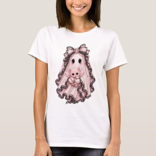 Schattig Roze Spin Ghost Halloween T-Shirt | Coque (Voorkant)