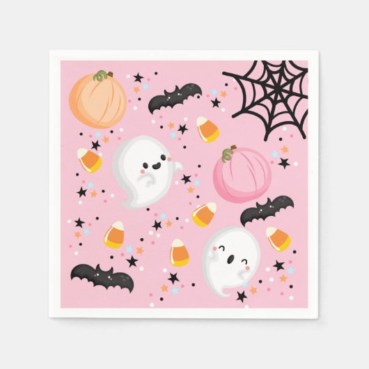 Schattig roze spook Halloween Verjaardagsfeestje M Servet (Voorkant)