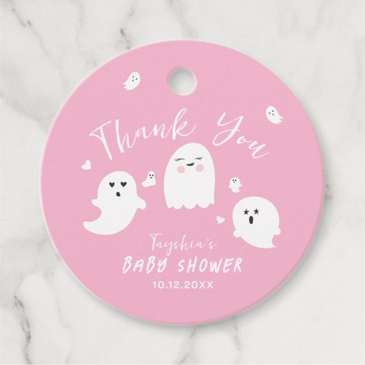 Schattig roze spook jongen halloween Baby shower Bedankjes Labels (Voorkant)