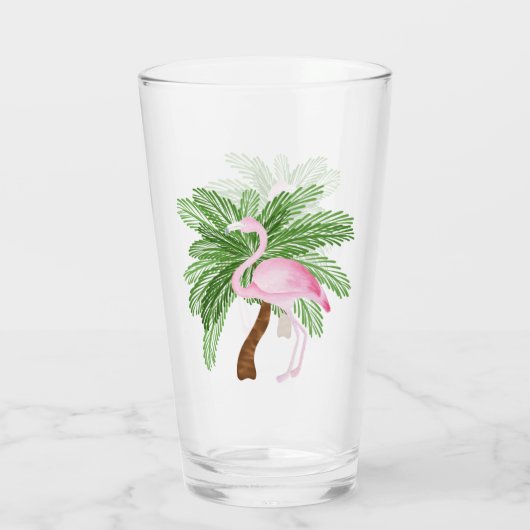 schattig roze strand van flamingo glas (Achterkant)