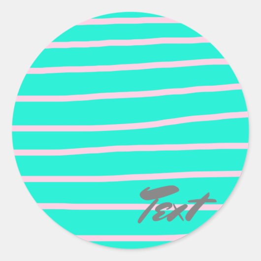 Schattig roze strepen patroon op een munt achtergr ronde sticker (Voorkant)