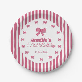 Schattig Roze Strik Meisje Eerste Verjaardag Papieren Bordje