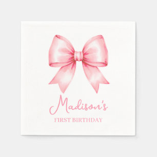 Schattig Roze Strik Meisje Eerste Verjaardag Servet