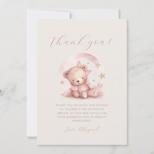 Schattig roze teddybeer Baby shower dank u Kaart (Voorkant)