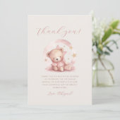 Schattig roze teddybeer Baby shower dank u Kaart (Staand voorkant)