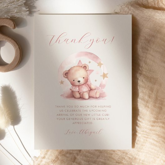 Schattig roze teddybeer Baby shower dank u Kaart